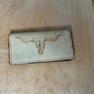 Western Style Leather Wallet check book holder  with Bull Skull Design